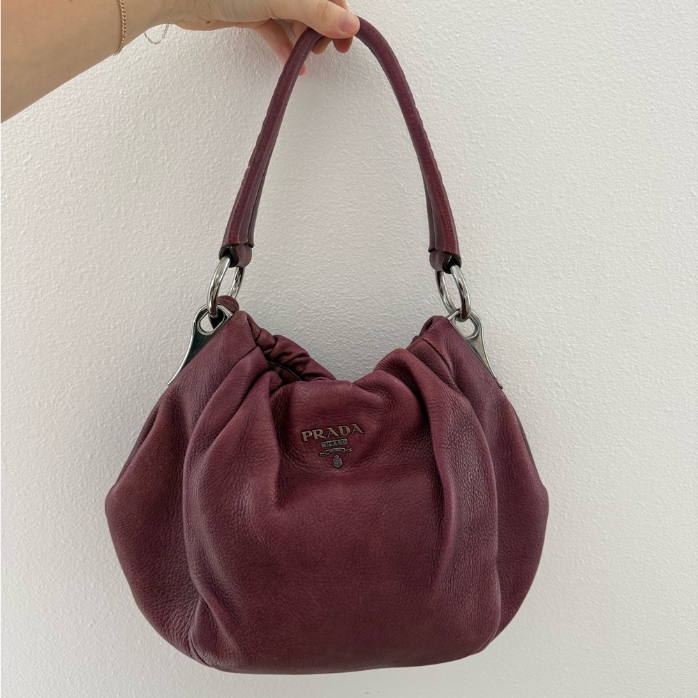 Authentic Prada Women's Burgundy Leather Hobo Bag - Picture 2 of 8